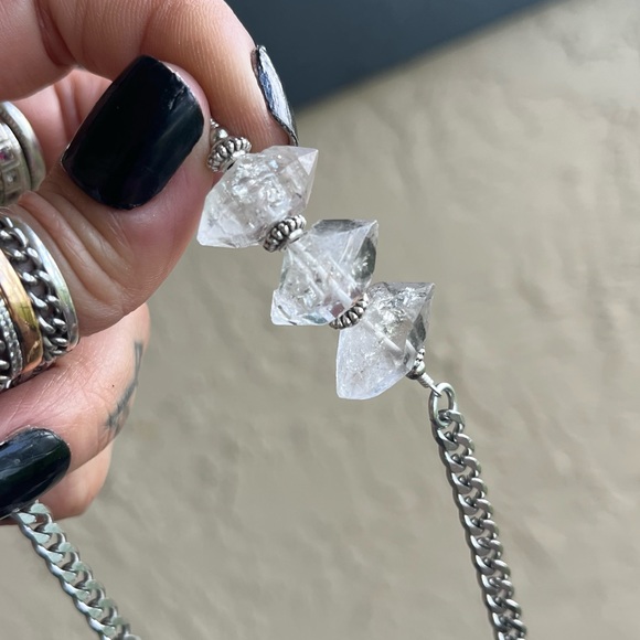 3 big Genuine herkimer diamonds crystals stainless steel boho choker necklace - Picture 2 of 15